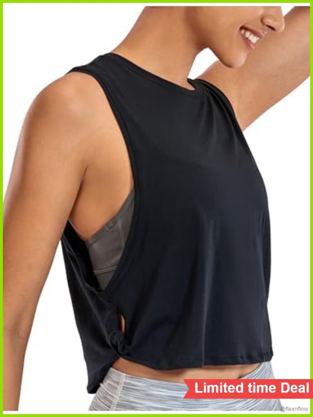 CRZ Yoga Pima Cotton Dropped Armhole Tank Loose Fit Crop Top Black